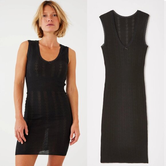 Rouje x Damart Giselle Pointelle Dress in Black 38 6 - Picture 1 of 6